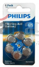 PHILIPS MICROBATERIA AUDITIVA ZINC AIR BATTERY A675 BLISTER 6 PCS