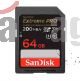 Tarjeta de memoria flash SanDisk Extreme Pro 64 GB Video Class V30/UHS-I U3/Class10-SDXC UHS-I
